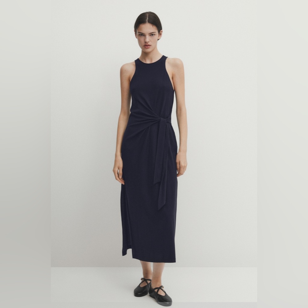 Massimo Dutti Midi Dress with Knot Detail